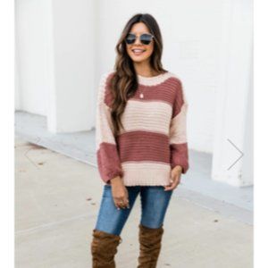 Pink Lily Striped Sweater Mauve